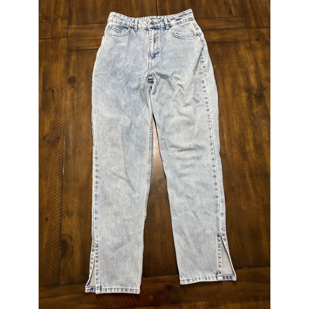 Nasty Gal Collection Light Wash High Waisted Side Slit Mom Jeans Size 6 ART 7515